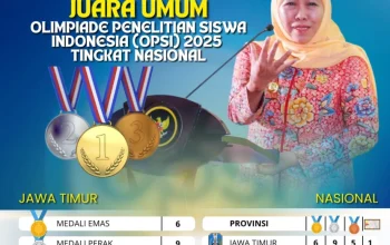 Jawa Timur Raih Juara Umum OPSI 2025, Gubernur Khofifah: Ekosistem Riset Siswa Berbuah Prestasi