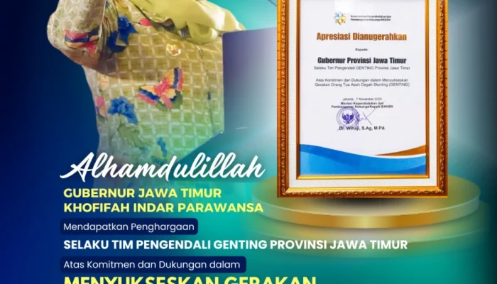 Khofifah Terima Penghargaan BKKBN, Jawa Timur Jadi Role Model Penurunan Stunting Nasional