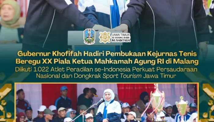 Gubernur Khofifah Sebut Kejurnas Tenis Piala Ketua MA Jadi Ajang Persatuan dan Penggerak Ekonomi Daerah