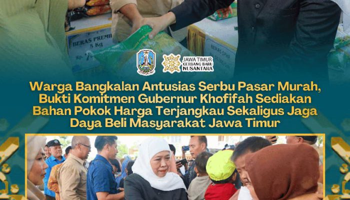 Gubernur Khofifah Indar Parawansa Salurkan Beras untuk Lansia dan Telur bagi Anak di Pasar Murah Bangkalan