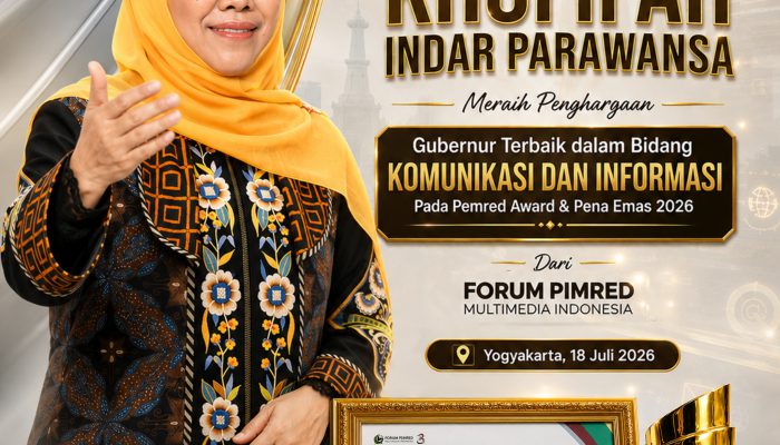 Gubernur Khofifah Raih Penghargaan Pimred Award 2026 Kategori Komunikasi dan Informasi Publik