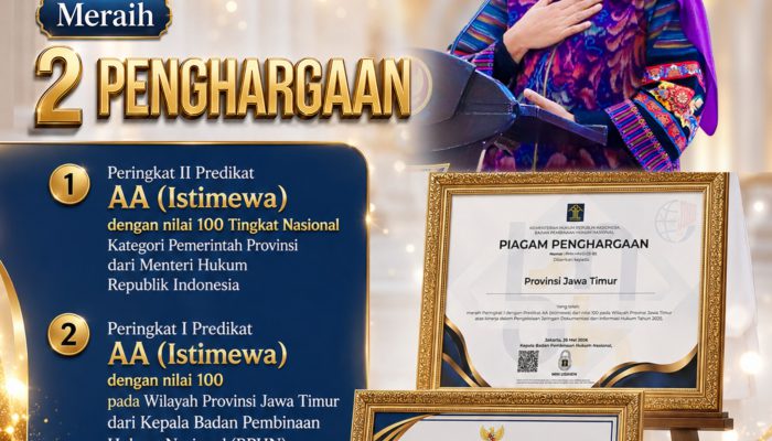 Gubernur Khofifah Terima Kabar Prestasi JDIH Jatim, Raih Dua Penghargaan dengan Nilai 100