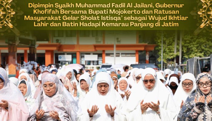 Ikhtiar Lahir dan Batin Hadapi Kemarau, Khofifah Sholat Istisqa Bersama Ratusan Jamaah di Mojokerto