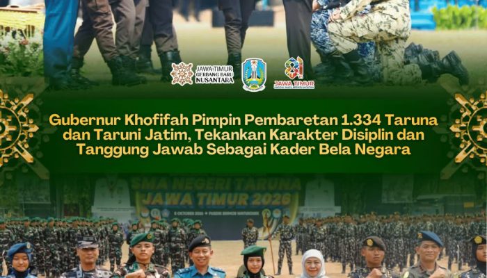 Khofifah Sematkan Baret 1.334 Taruna Jatim, Dorong Generasi Muda Siap Hadapi Indonesia Emas 2045