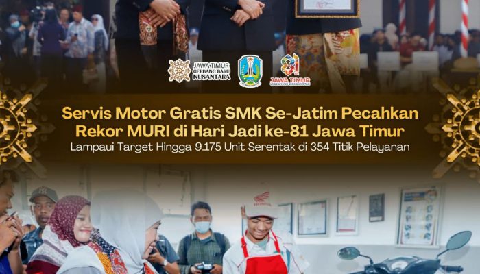 Khofifah Apresiasi Siswa SMK Jatim, Servis Motor Gratis Serentak Tembus Rekor MURI